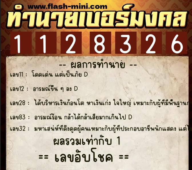 ทำนายเบอร์มงคล 0XX-1128326  ทำนายเบอร์มงคล หมายเลข 084-112832 