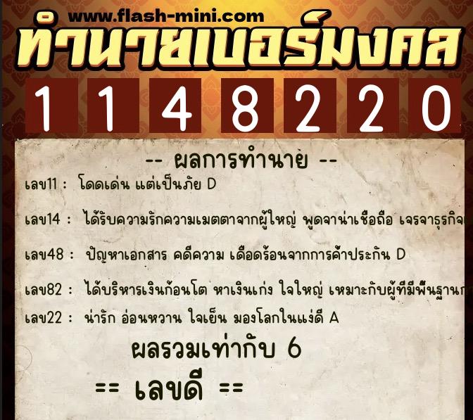 ทำนายเบอร์มงคล 0XX-1148220  ทำนายเบอร์มงคล หมายเลข 089-114822 