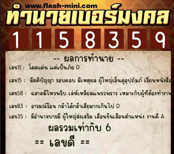 ทำนายเบอร์มงคล 0XX-1158359  ทำนายเบอร์มงคล หมายเลข 090-115835 