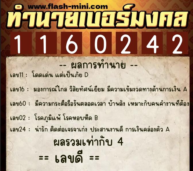 ทำนายเบอร์มงคล 0XX-1160242  ทำนายเบอร์มงคล หมายเลข 093-116024 