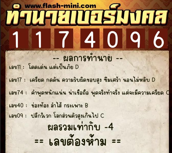 ทำนายเบอร์มงคล 0XX-1174096  ทำนายเบอร์มงคล หมายเลข 098-117409 