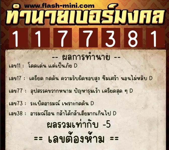 ทำนายเบอร์มงคล 0XX-1177381  ทำนายเบอร์มงคล หมายเลข 092-117738 