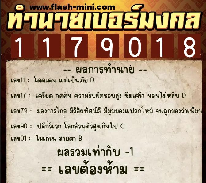 ทำนายเบอร์มงคล 0XX-1179018  ทำนายเบอร์มงคล หมายเลข 069-117901 