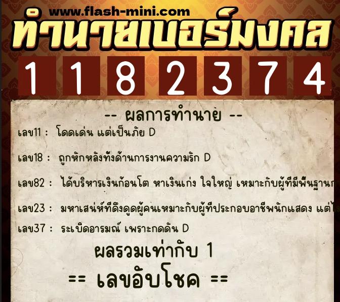 ทำนายเบอร์มงคล 0XX-1182374  ทำนายเบอร์มงคล หมายเลข 064-118237 