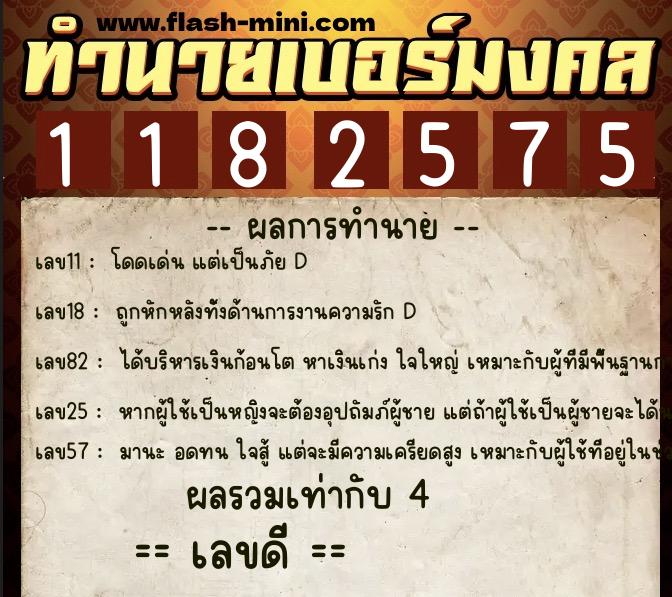 ทำนายเบอร์มงคล 0XX-1182575  ทำนายเบอร์มงคล หมายเลข 099-118257 