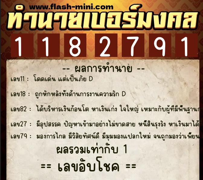 ทำนายเบอร์มงคล 0XX-1182791  ทำนายเบอร์มงคล หมายเลข 094-118279 