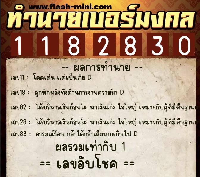 ทำนายเบอร์มงคล 0XX-1182830  ทำนายเบอร์มงคล หมายเลข 083-118283 