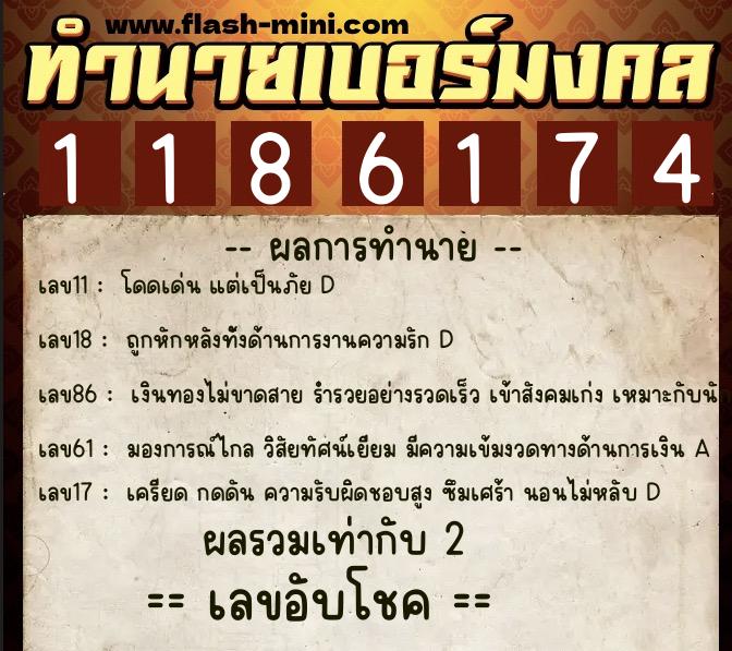 ทำนายเบอร์มงคล 0XX-1186174  ทำนายเบอร์มงคล หมายเลข 096-118617 