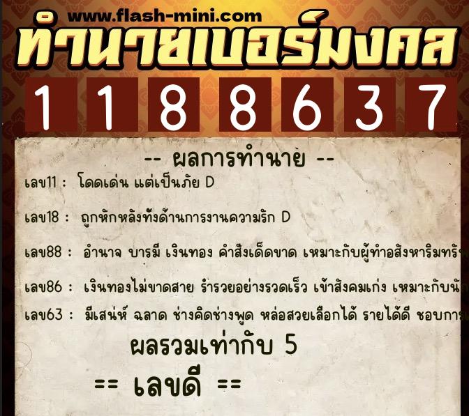 ทำนายเบอร์มงคล 0XX-1188637  ทำนายเบอร์มงคล หมายเลข 097-118863 