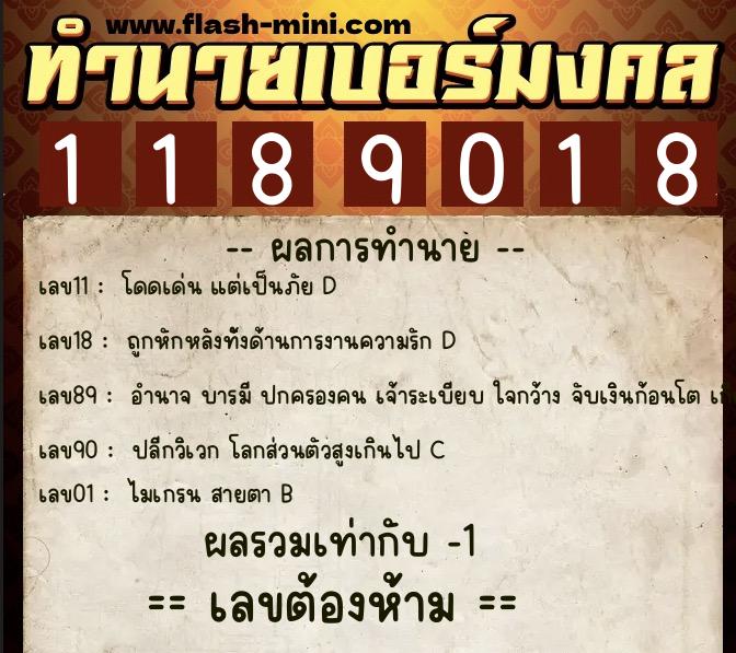 ทำนายเบอร์มงคล 0XX-1189018  ทำนายเบอร์มงคล หมายเลข 092-118901 