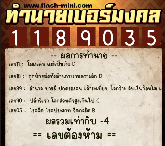 ทำนายเบอร์มงคล 0XX-1189035  ทำนายเบอร์มงคล หมายเลข 068-118903 