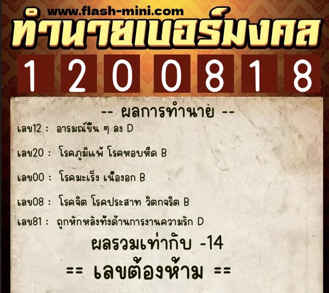 ทำนายเบอร์มงคล 0XX-1200818  ทำนายเบอร์มงคล หมายเลข 085-120081 