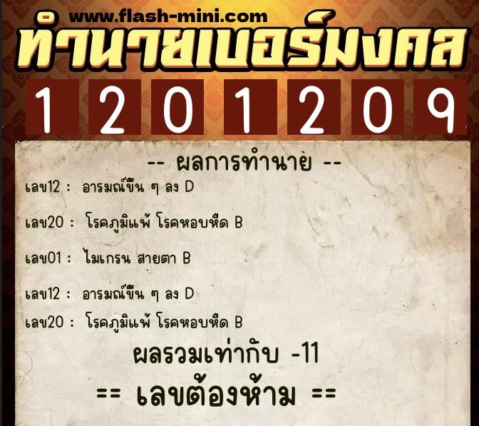 ทำนายเบอร์มงคล 0XX-1201209  ทำนายเบอร์มงคล หมายเลข 096-120120 