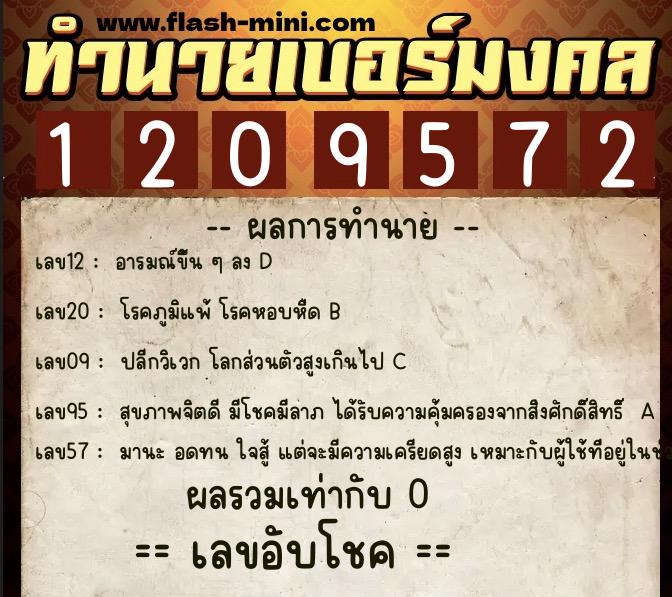 ทำนายเบอร์มงคล 0XX-1209572  ทำนายเบอร์มงคล หมายเลข 083-120957 