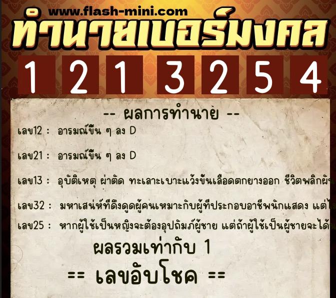 ทำนายเบอร์มงคล 0XX-1213254  ทำนายเบอร์มงคล หมายเลข 090-121325 