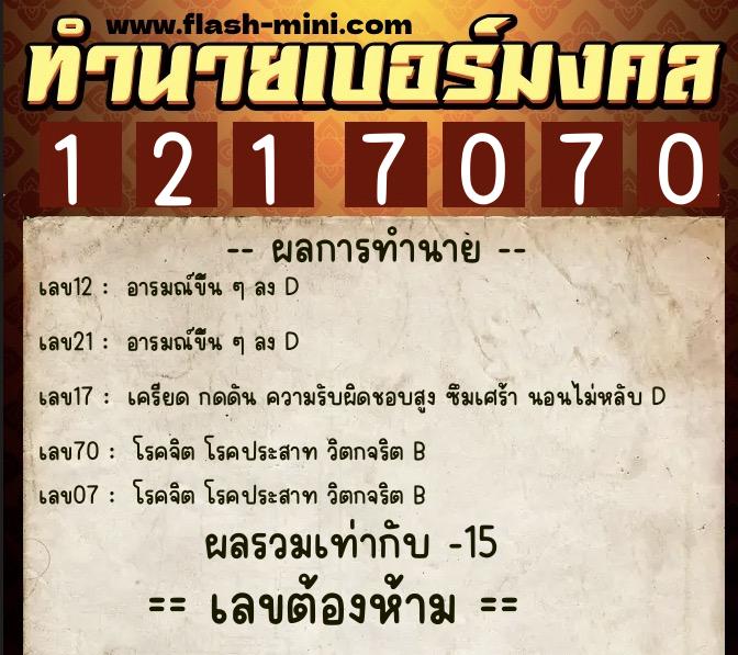 ทำนายเบอร์มงคล 0XX-1217070  ทำนายเบอร์มงคล หมายเลข 096-121707 
