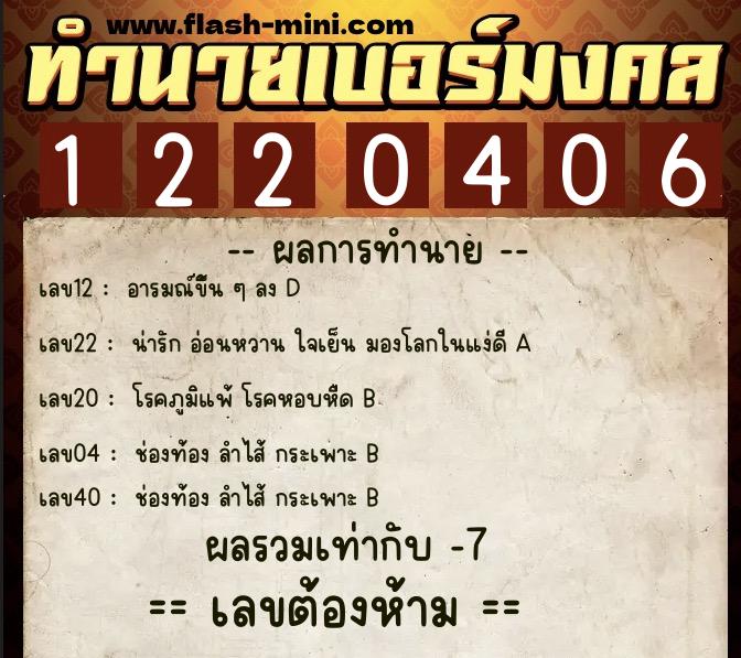 ทำนายเบอร์มงคล 0XX-1220406 ทำนายเบอร์มงคล หมายเลข 069-122040 ทำนายเบอร์มงคล 0XX-1220406 ทำนายเบอร์มงคล หมายเลข 069-122040