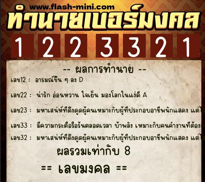 ทำนายเบอร์มงคล 0XX-1223321  ทำนายเบอร์มงคล หมายเลข 090-122332 