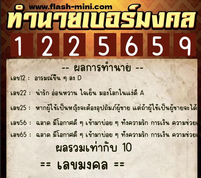 ทำนายเบอร์มงคล 0XX-1225659  ทำนายเบอร์มงคล หมายเลข 081-122565 