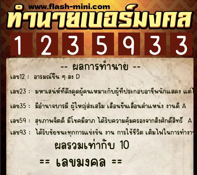 ทำนายเบอร์มงคล 0XX-1235933  ทำนายเบอร์มงคล หมายเลข 088-123593 