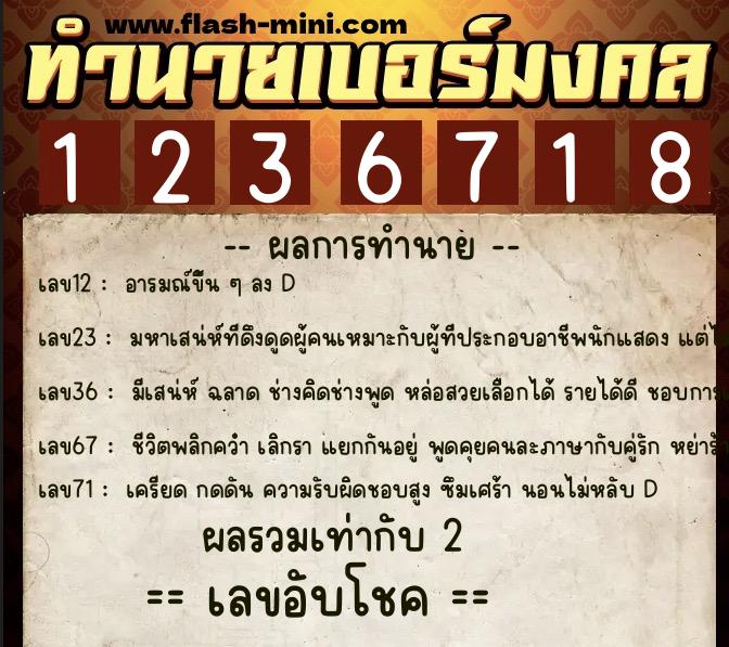 ทำนายเบอร์มงคล 0XX-1236718  ทำนายเบอร์มงคล หมายเลข 096-123671 