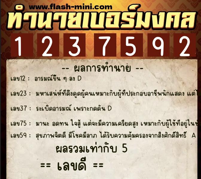ทำนายเบอร์มงคล 0XX-1237592 ทำนายเบอร์มงคล หมายเลข 060-123759 ทำนายเบอร์มงคล 0XX-1237592 ทำนายเบอร์มงคล หมายเลข 060-123759