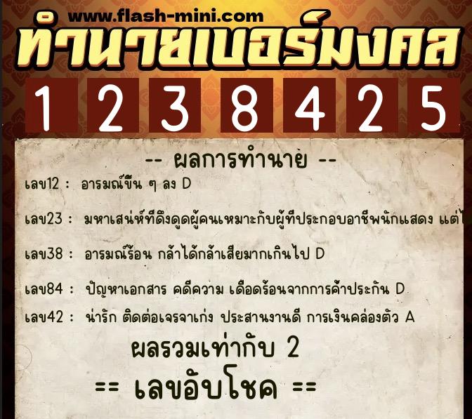 ทำนายเบอร์มงคล 0XX-1238425  ทำนายเบอร์มงคล หมายเลข 088-123842 