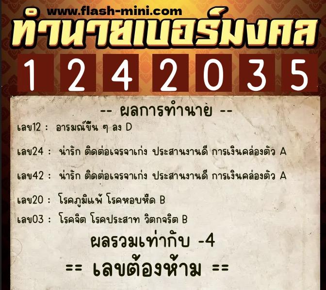 ทำนายเบอร์มงคล 0XX-1242035  ทำนายเบอร์มงคล หมายเลข 068-124203 