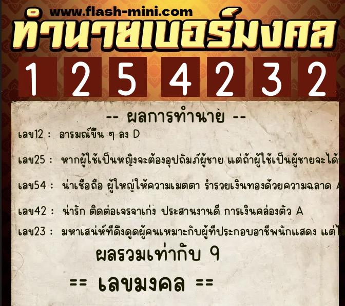 ทำนายเบอร์มงคล 0XX-1254232  ทำนายเบอร์มงคล หมายเลข 092-125423 