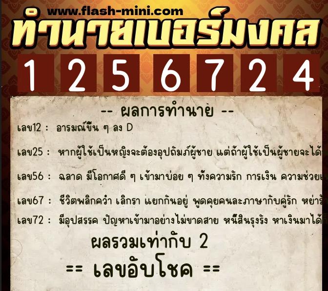 ทำนายเบอร์มงคล 0XX-1256724  ทำนายเบอร์มงคล หมายเลข 096-125672 
