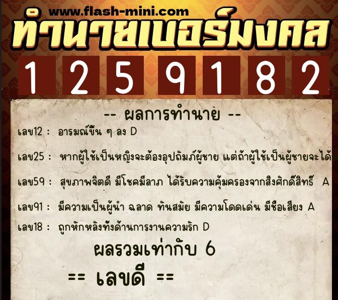 ทำนายเบอร์มงคล 0XX-1259182  ทำนายเบอร์มงคล หมายเลข 068-125918 