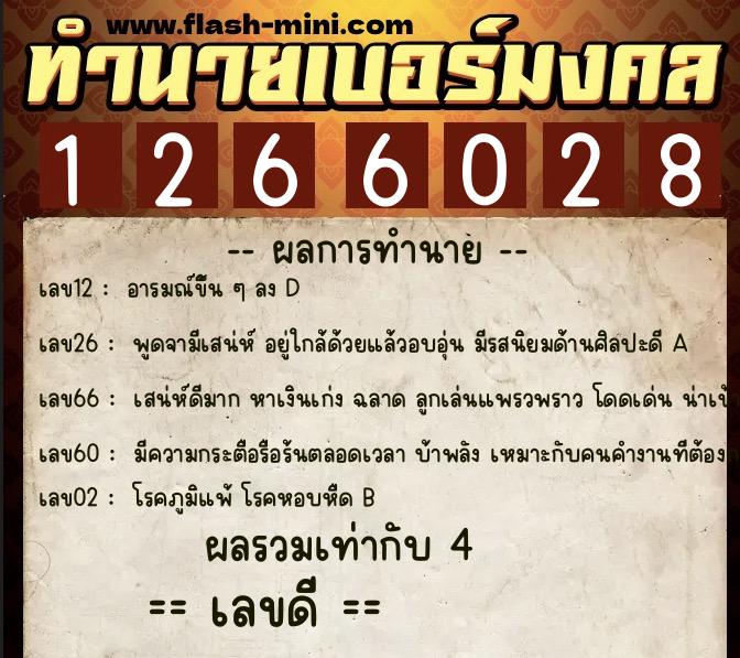 ทำนายเบอร์มงคล 0XX-1266028  ทำนายเบอร์มงคล หมายเลข 063-126602 