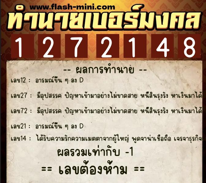ทำนายเบอร์มงคล 0XX-1272148  ทำนายเบอร์มงคล หมายเลข 084-127214 