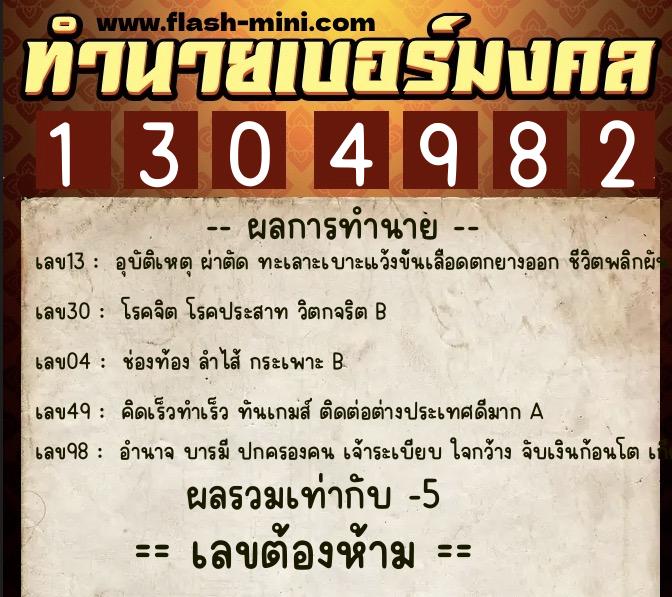 ทำนายเบอร์มงคล 0XX-1304982 ทำนายเบอร์มงคล หมายเลข 069-130498 ทำนายเบอร์มงคล 0XX-1304982 ทำนายเบอร์มงคล หมายเลข 069-130498