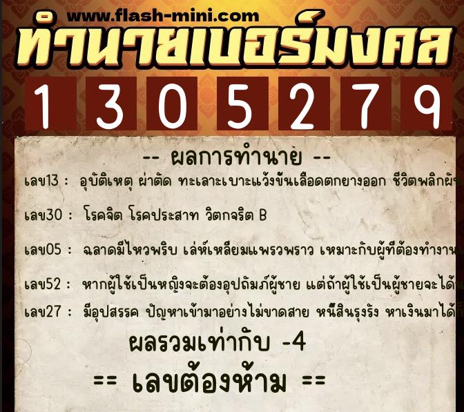 ทำนายเบอร์มงคล 0XX-1305279  ทำนายเบอร์มงคล หมายเลข 068-130527 
