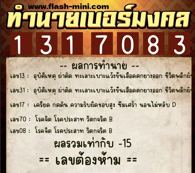 ทำนายเบอร์มงคล 0XX-1317083 ทำนายเบอร์มงคล หมายเลข 093-131708 ทำนายเบอร์มงคล 0XX-1317083 ทำนายเบอร์มงคล หมายเลข 093-131708