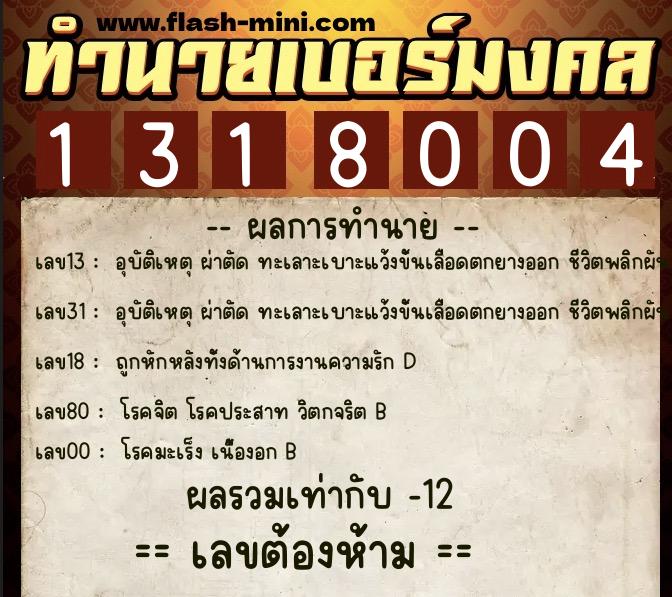 ทำนายเบอร์มงคล 0XX-1318004 ทำนายเบอร์มงคล หมายเลข 067-131800 ทำนายเบอร์มงคล 0XX-1318004 ทำนายเบอร์มงคล หมายเลข 067-131800