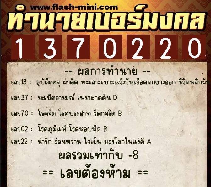 ทำนายเบอร์มงคล 0XX-1370220 ทำนายเบอร์มงคล หมายเลข 081-137022 ทำนายเบอร์มงคล 0XX-1370220 ทำนายเบอร์มงคล หมายเลข 081-137022