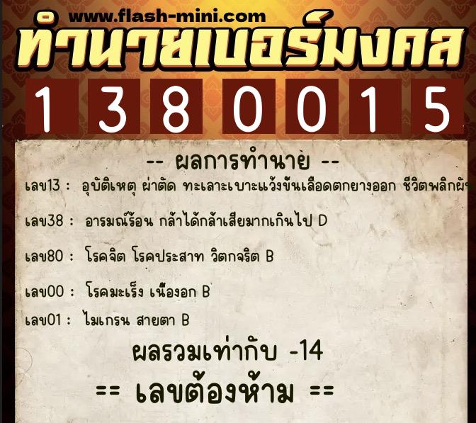 ทำนายเบอร์มงคล 0XX-1380015 ทำนายเบอร์มงคล หมายเลข 098-138001 ทำนายเบอร์มงคล 0XX-1380015 ทำนายเบอร์มงคล หมายเลข 098-138001