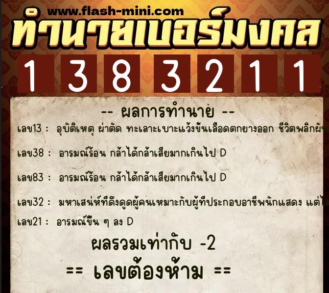 ทำนายเบอร์มงคล 0XX-1383211 ทำนายเบอร์มงคล หมายเลข 082-138321 ทำนายเบอร์มงคล 0XX-1383211 ทำนายเบอร์มงคล หมายเลข 082-138321