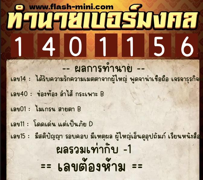 ทำนายเบอร์มงคล 0XX-1401156  ทำนายเบอร์มงคล หมายเลข 068-140115 