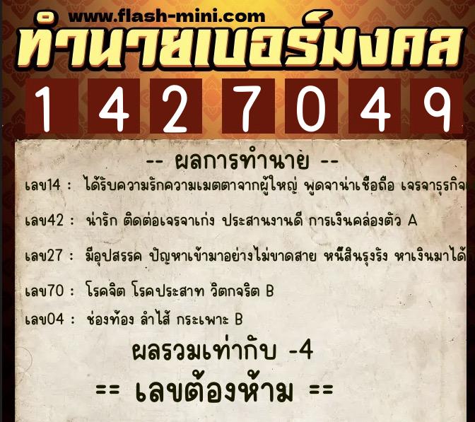ทำนายเบอร์มงคล 0XX-1427049 ทำนายเบอร์มงคล หมายเลข 082-142704 ทำนายเบอร์มงคล 0XX-1427049 ทำนายเบอร์มงคล หมายเลข 082-142704