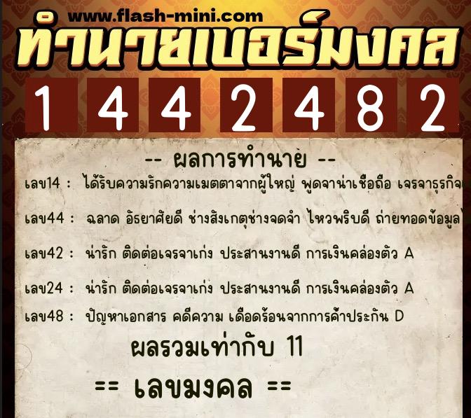 ทำนายเบอร์มงคล 0XX-1442482  ทำนายเบอร์มงคล หมายเลข 060-144248 