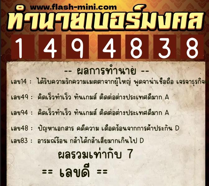 ทำนายเบอร์มงคล 0XX-1494838 ทำนายเบอร์มงคล หมายเลข 061-149483 ทำนายเบอร์มงคล 0XX-1494838 ทำนายเบอร์มงคล หมายเลข 061-149483