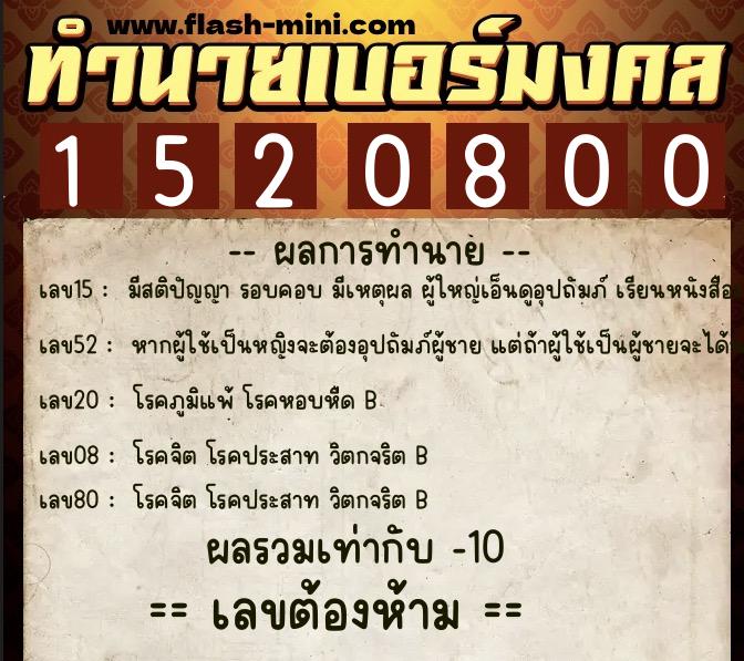ทำนายเบอร์มงคล 0XX-1520800 ทำนายเบอร์มงคล หมายเลข 090-152080 ทำนายเบอร์มงคล 0XX-1520800 ทำนายเบอร์มงคล หมายเลข 090-152080