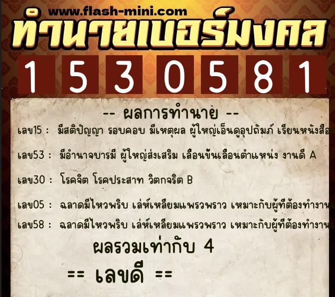ทำนายเบอร์มงคล 0XX-1530581 ทำนายเบอร์มงคล หมายเลข 095-153058 ทำนายเบอร์มงคล 0XX-1530581 ทำนายเบอร์มงคล หมายเลข 095-153058