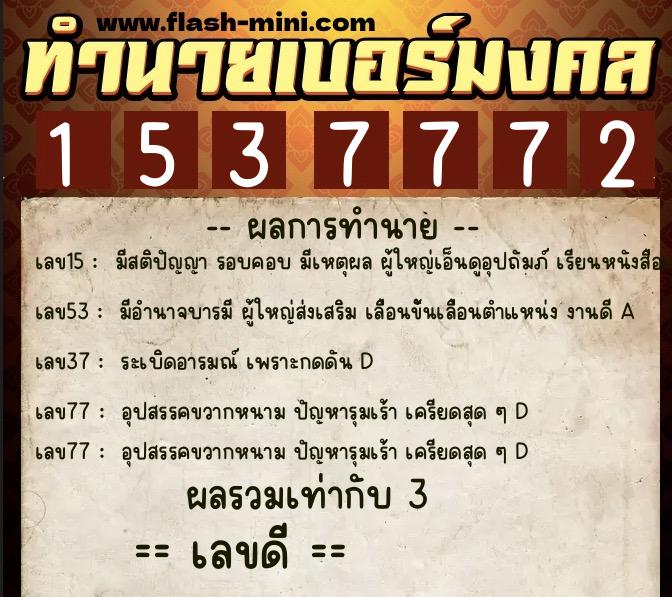 ทำนายเบอร์มงคล 0XX-1537772 ทำนายเบอร์มงคล หมายเลข 096-153777 ทำนายเบอร์มงคล 0XX-1537772 ทำนายเบอร์มงคล หมายเลข 096-153777