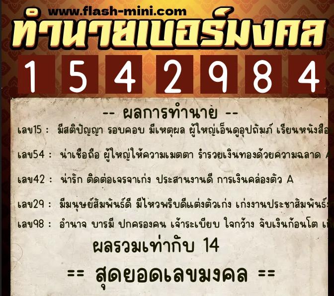 ทำนายเบอร์มงคล 0XX-1542984  ทำนายเบอร์มงคล หมายเลข 093-154298 
