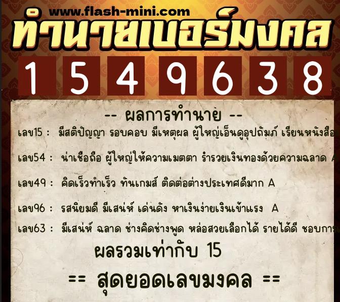 ทำนายเบอร์มงคล 0XX-1549638  ทำนายเบอร์มงคล หมายเลข 061-154963 