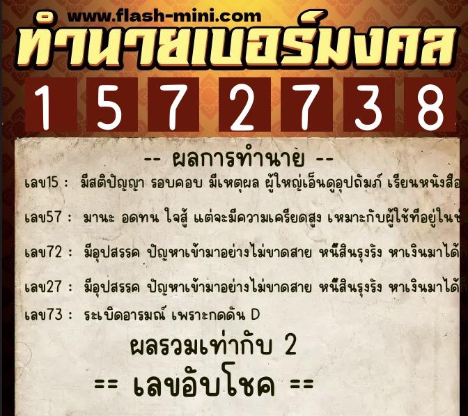 ทำนายเบอร์มงคล 0XX-1572738  ทำนายเบอร์มงคล หมายเลข 084-157273 